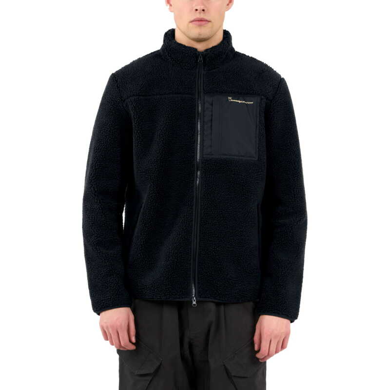 Knowledge Cotton Apparel Men's Teddy Fleece Zip Sweat Black Jet