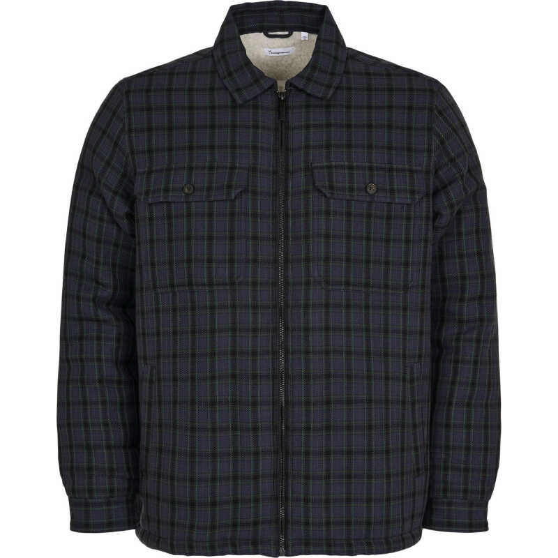 Knowledge Cotton Apparel Men's Teddy Lining Checked Overshirt Trekking Green
