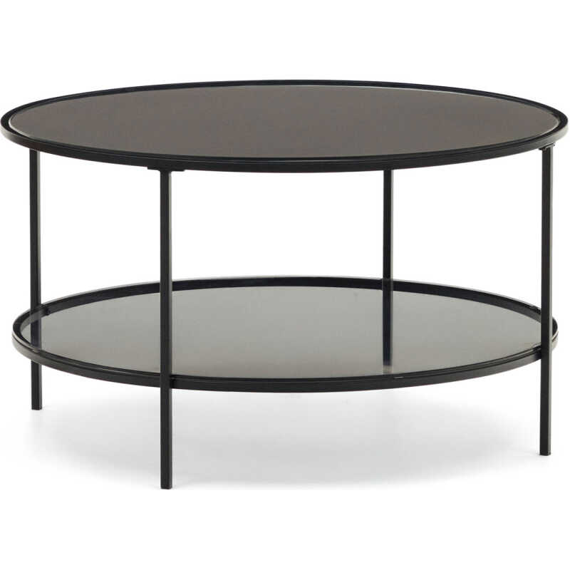 LAFORMA Gilda soffbord, m. 1 hylla, rund - mattsvart glas och metall