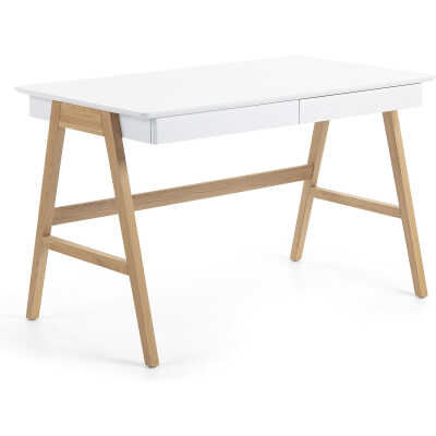 LAFORMA Ingo Skrivbord - Vit / Naturlig MDF / Ek, med 2 Lådor