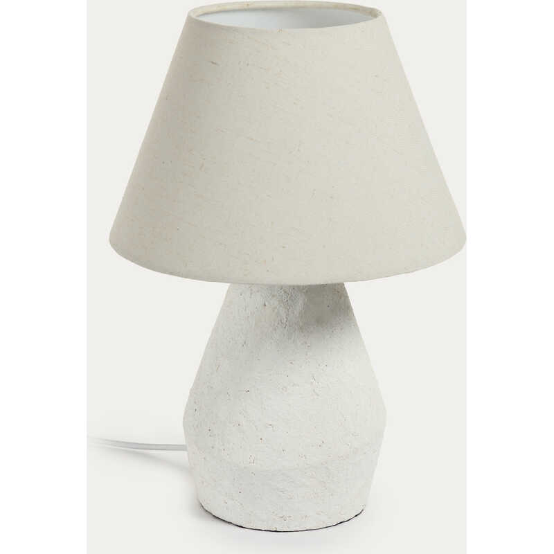 LAFORMA Noara bordslampa, rund - vit linne och magnesium LAFORMA Noara bordslampa, rund - vit linne och magnesium