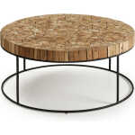 LAFORMA Olos Soffbord, Runt - Massiv Teak och Svart Metall
