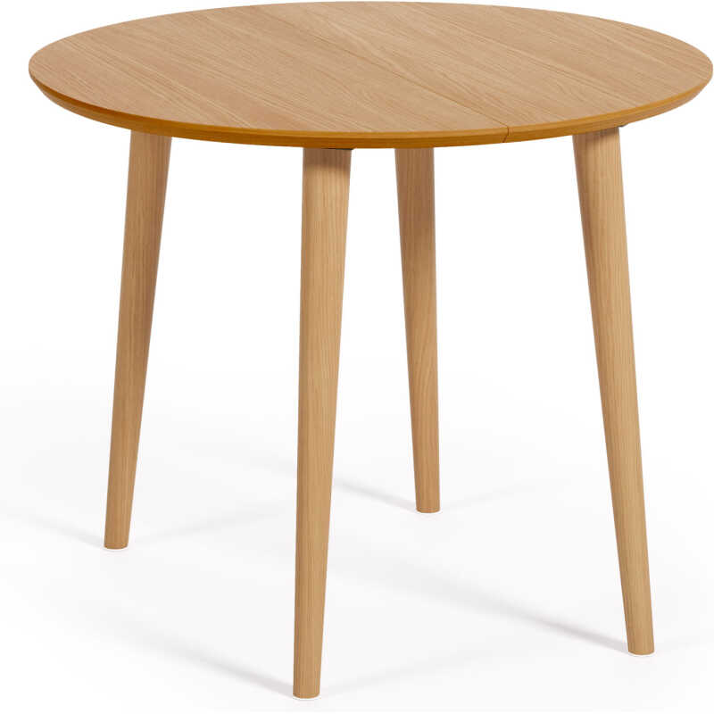 LAFORMA Oqui utdragbart runt bord i MDF ekfanér och ben i massivt trä, 90