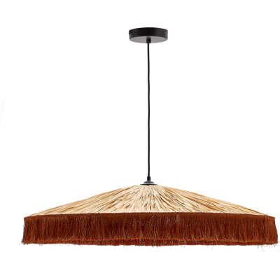 LAFORMA Pollensa taklampa i naturlig raffia och terrakotta fransar, Ø: 75 cm