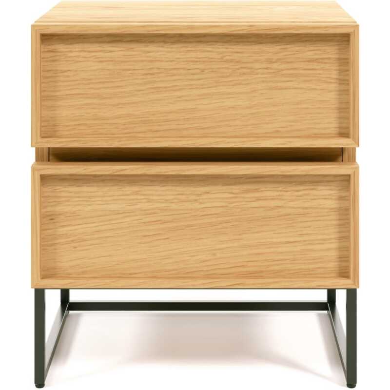 LAFORMA Taiana sängbord, w. 2 lådor - naturlig ekfanér och svart stål