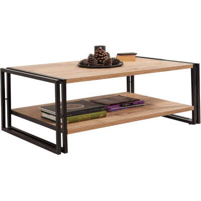 NORDVÄRK Cosmo Rectus soffbord, m. 1 hylla - Atlantic Pine melamin och black metal