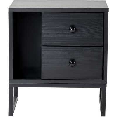 NORDVÄRK Glimmer sängbord, med 1 fack och 2 lådor - svart trämelamin och svart metall