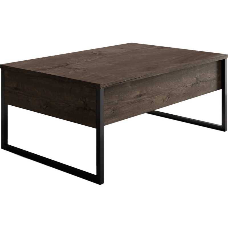 NORDVÄRK Luxe soffbord, rektangulärt - valnötsmelamin och svart metall