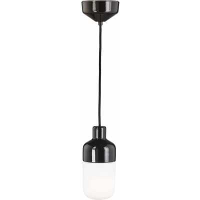 Ohm Pendel 100/215 mm Svart Matt Opal 2m Svart textilkabel IP44 E27 40W takkopp