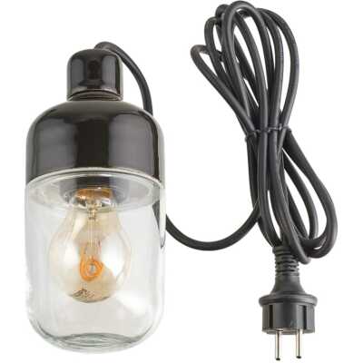 Ohm Pendel Outdoor 100/215 Svart Klarglas 3m Svart gummikabel m stickpropp IP44 E27 40W