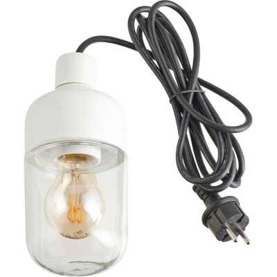 Ohm Pendel Outdoor 100/215 Vit Klarglas 3m Svart gummikabel m stickpropp IP44 E27 40W