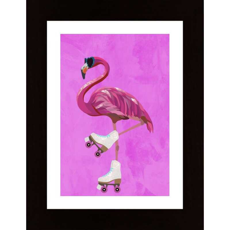Pink Flamingo Roller Skating Poster