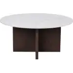 ROWICO Brooksville soffbord, runt - vit marmor och brun ekfaner