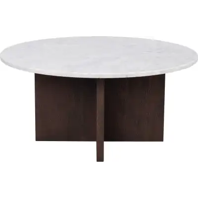 ROWICO Brooksville soffbord, runt - vit marmor och brun ekfaner