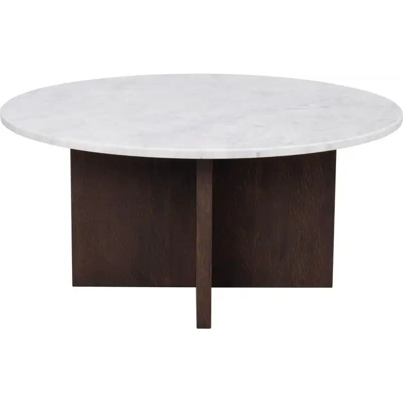 ROWICO Brooksville soffbord, runt - vit marmor och brun ekfaner