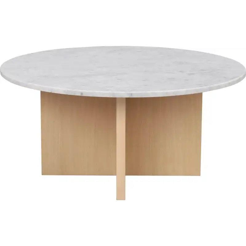 ROWICO Brooksville soffbord, runt - vit marmor och vitpigmenterad ekfaner ROWICO Brooksville soffbord, runt - vit marmor och vitpigmenterad ekfaner