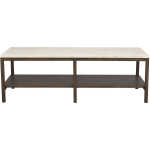 ROWICO Orwel soffbord, med hylla - beige travertin och brun ek