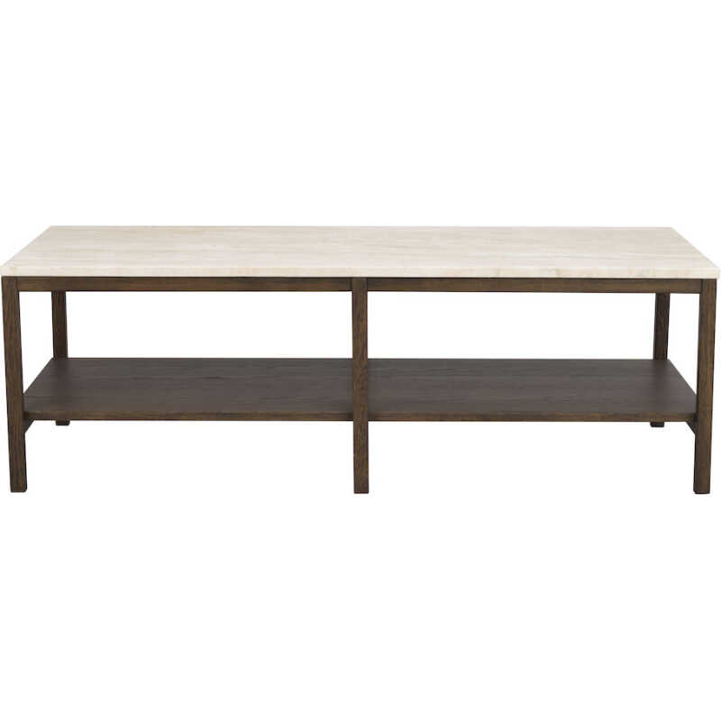 ROWICO Orwel soffbord, med hylla - beige travertin och brun ek