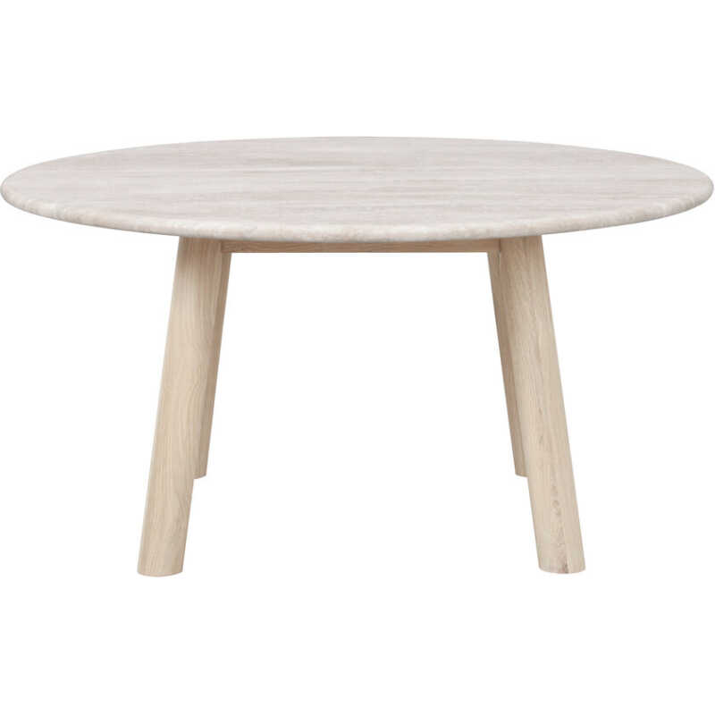 ROWICO Taransay soffbord, runt - beige travertin och vitkalkad ek