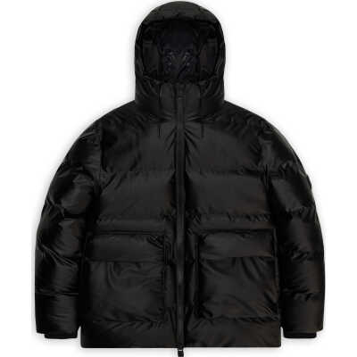 Rains Unisex Alta Puffer Cargo Jacket W3T3 Black Grain