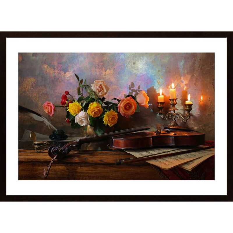 Still Life With Violin And Flowers Poster