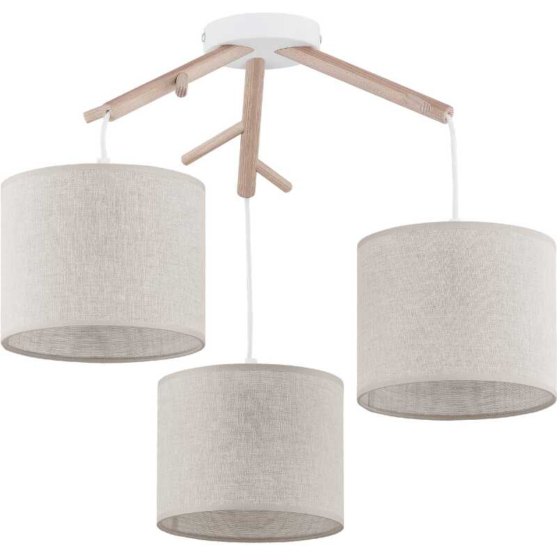 TK Albero taklampa, w. 3 skärmar - beige linne, naturfuru och vitt stål TK Albero taklampa, w. 3 skärmar - beige linne, naturfuru och vitt stål