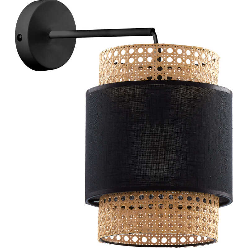TK Boho vägglampa - naturrotting och svart tyg/stål