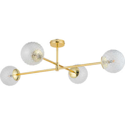TK Cadix taklampa, w. 4 skärmar - glas och guldstål