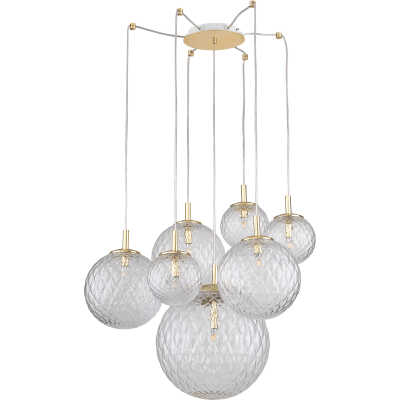 TK Cadix taklampa, w. 7 skärmar - glas och guldstål