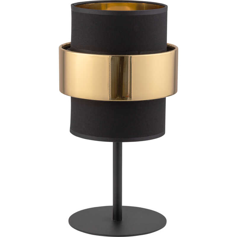 TK Calisto bordslampa, w. 3 skärmar - svart tyg och guldstål