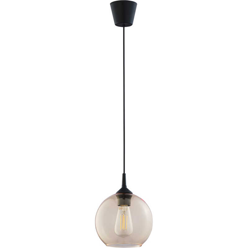 TK Cubus taklampa - bärnstensfärgat glas och svart metall