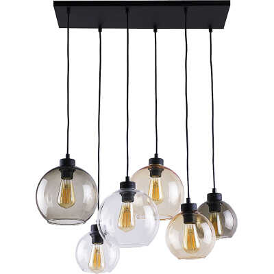 TK Cubus taklampa, w. 6 skärmar - transparent glas och svart metall