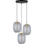 TK Delta taklampa, w. 3 skärmar - glas, guld och svart metall
