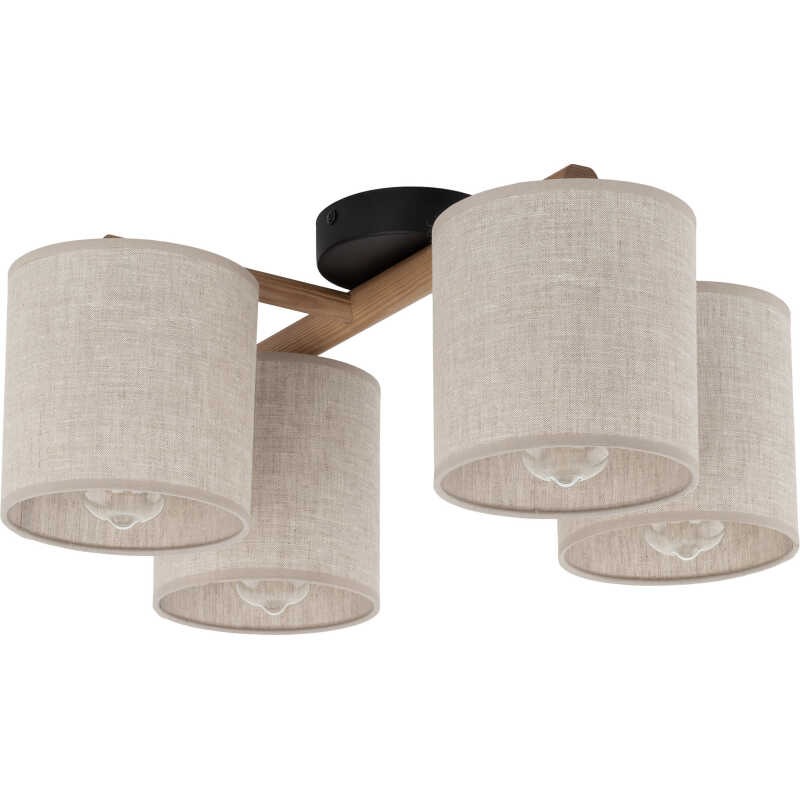TK Deva taklampa, w. 4 skärmar - naturtyg/furu och svart stål TK Deva taklampa, w. 4 skärmar - naturtyg/furu och svart stål