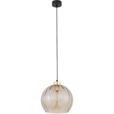 TK Devi taklampa - bärnstensfärgat glas och svart metall