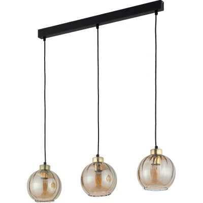 TK Devi taklampa, w. 3 skärmar - bärnstensfärgat glas och svart metall
