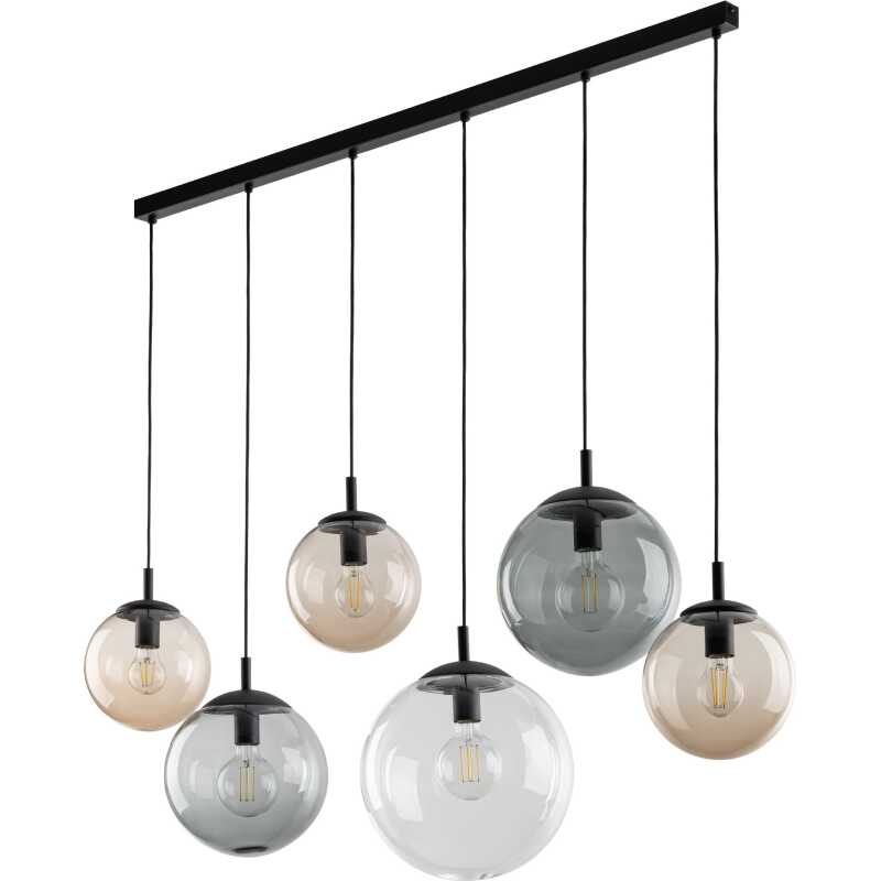 TK Esme taklampa, w. 6 skärmar - flerfärgat glas och svart metall TK Esme taklampa, w. 6 skärmar - flerfärgat glas och svart metall