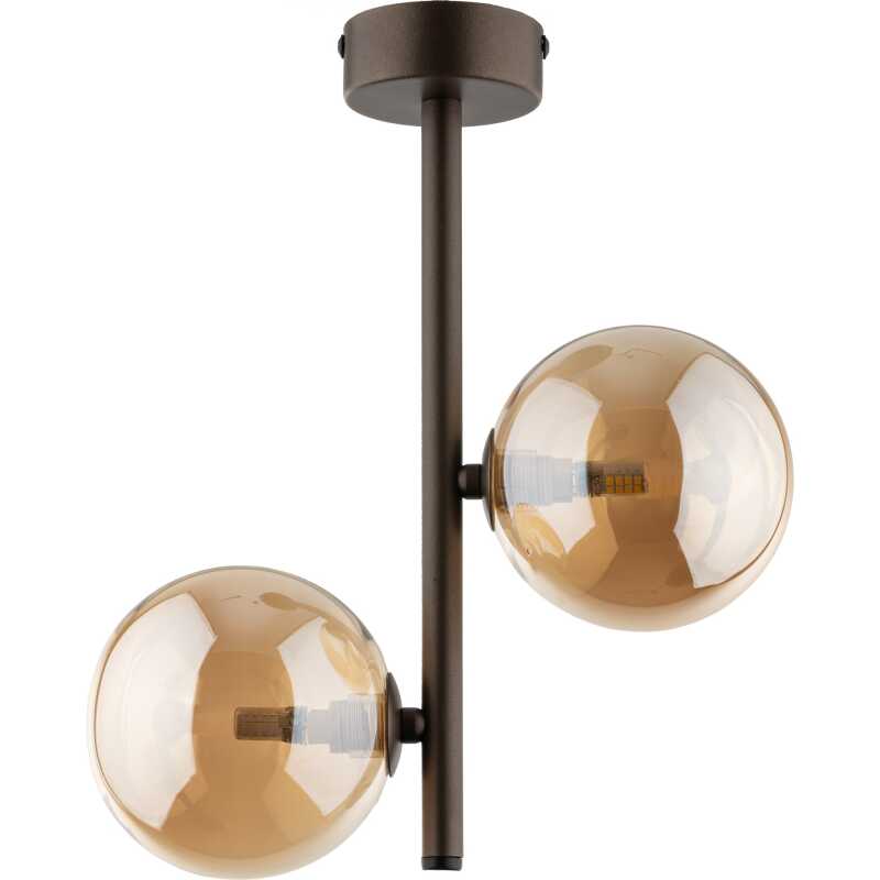 TK Ester taklampa, w. 2 skärmar - bronsglas och brun metall