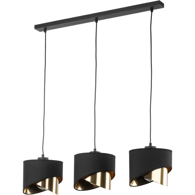 TK Grant taklampa, w. 3 skärmar - svart tyg och guldfolie TK Grant taklampa, w. 3 skärmar - svart tyg och guldfolie