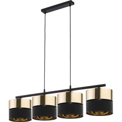 TK Hilton taklampa, w. 4 skärmar - guldmetall och svart tyg