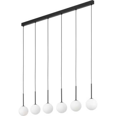 TK Martin taklampa, w. 6 skärmar - vitt glas och svart metall