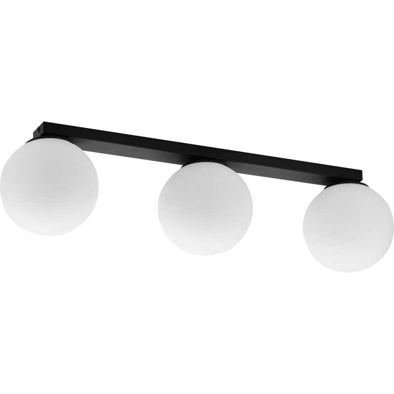 TK Maxi taklampa, w. 3 skärmar - opalglas och svart metall