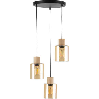 TK Orson taklampa, w. 3 skärmar - glas och trä