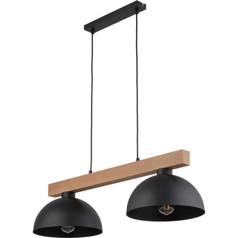 TK Oslo taklampa, w. 2 skärmar - svart metall och trä