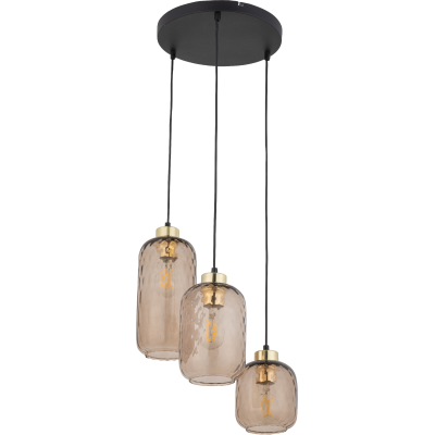 TK Pescara taklampa, w. 3 skärmar - glas och svart metall