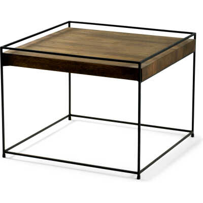 TORNA DESIGN Tunt soffbord i trä, fyrkantigt - valnöt ek och svart stål