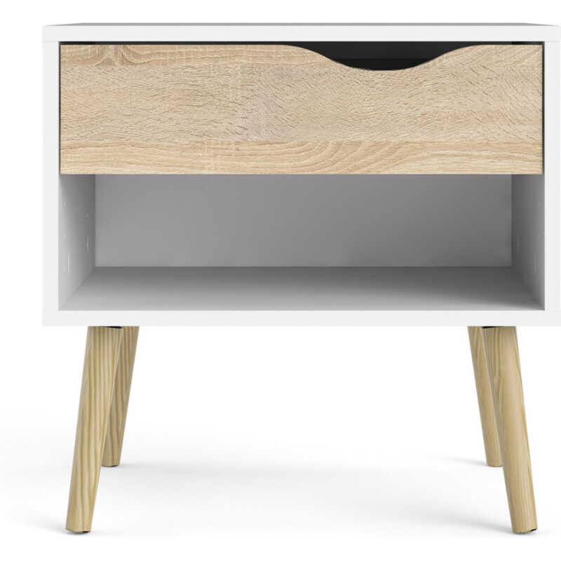 TVILUM Delta sängbord - vit / ek struktur, med 1 låda TVILUM Delta sängbord - vit / ek struktur, med 1 låda