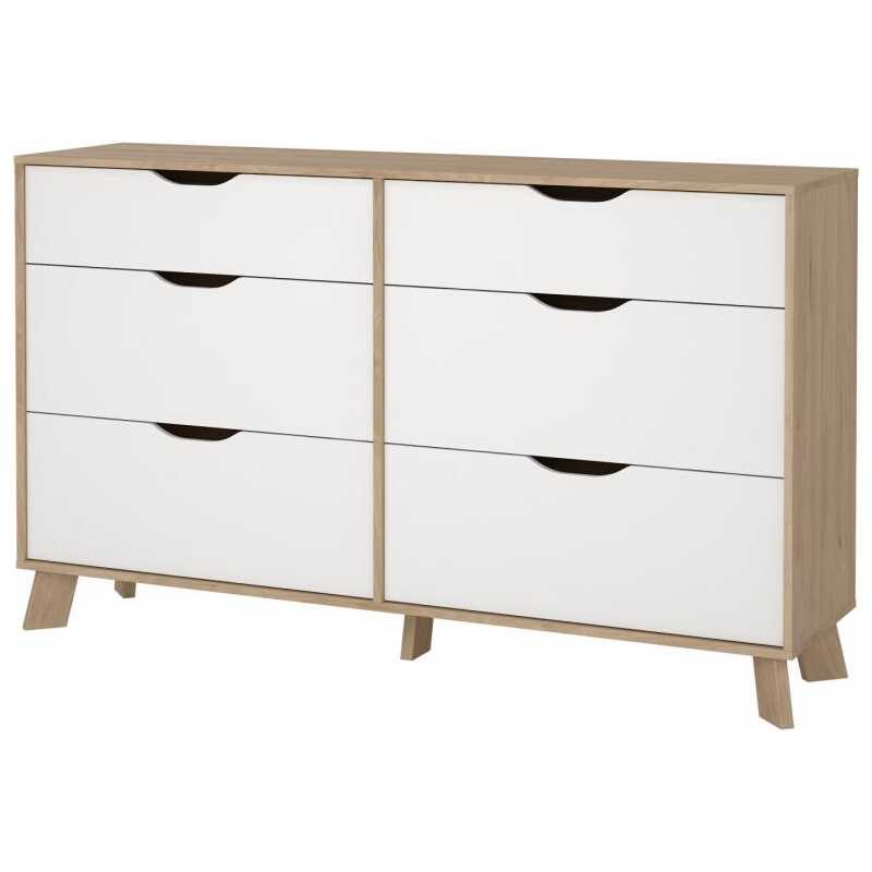 TVILUM Ikast Dubbel byrå 6 lådor, Jackson Hickory / Vit, 155,7 x 39,8 x 92,2 cm