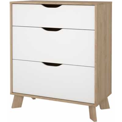 TVILUM Ikast byrå med 3 lådor, Jackson Hickory / Vit, 78,7 x 39,8 x 92,2 cm