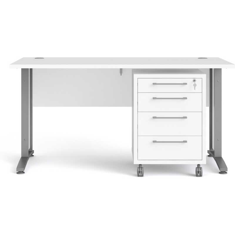 TVILUM Prima lådsektion - vitt trä, med hjul, 4 lådor